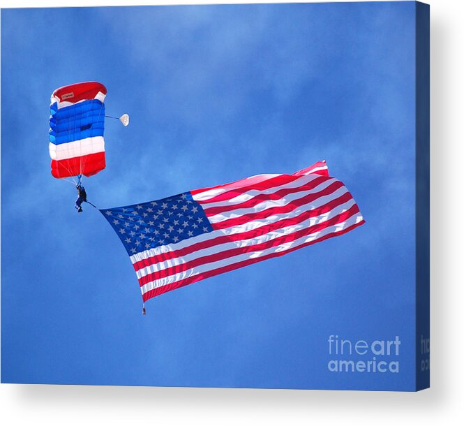 California Capital Airshow Acrylic Print featuring the photograph Airshow Flag Jumper Sunny Day by Debra Thompson