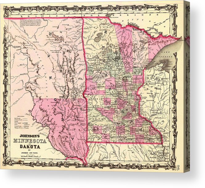 1862 Acrylic Print featuring the drawing Antique Map of Minnesota and the Dakota Territory 1862 by Mountain Dreams