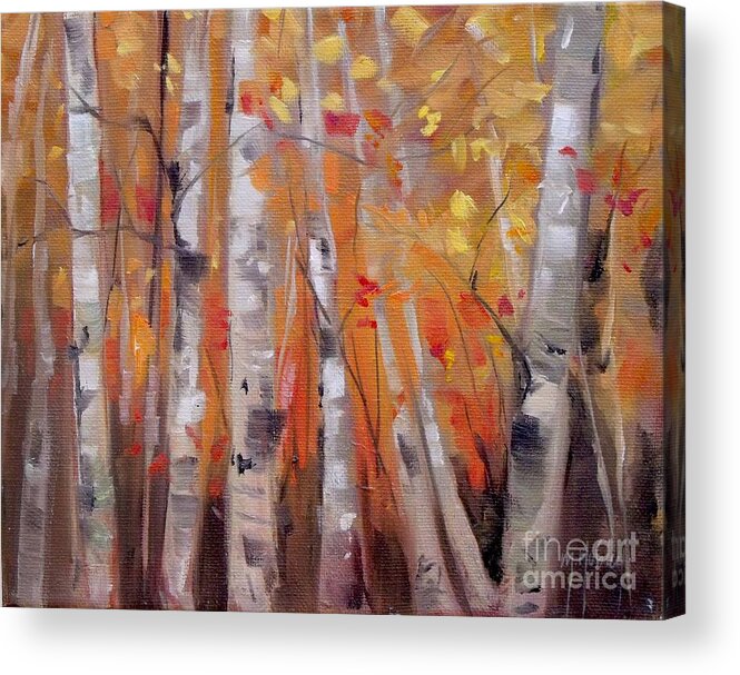 Autumn Acrylic Print featuring the painting Autumn Birch by Mary Hubley