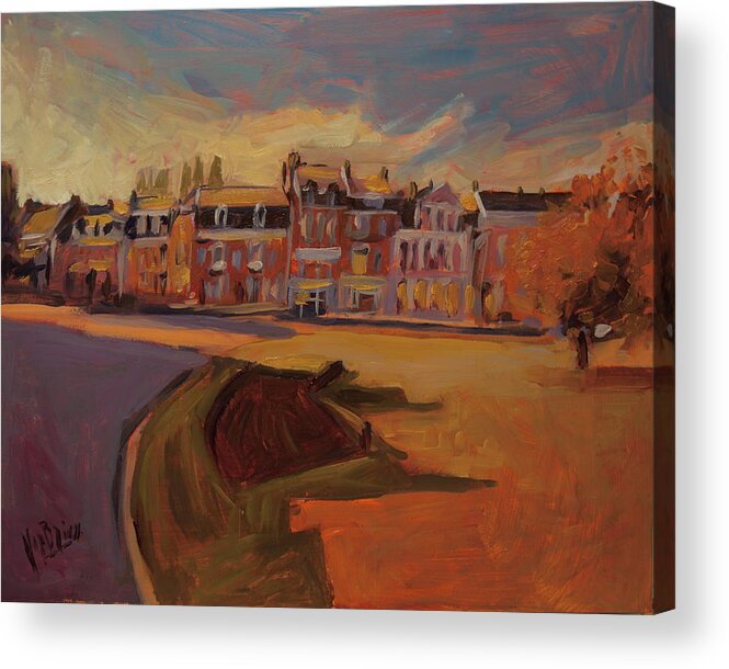 Koningin Emmaplein Acrylic Print featuring the painting Autumn light over the Queen Emma Square Maastricht by Nop Briex