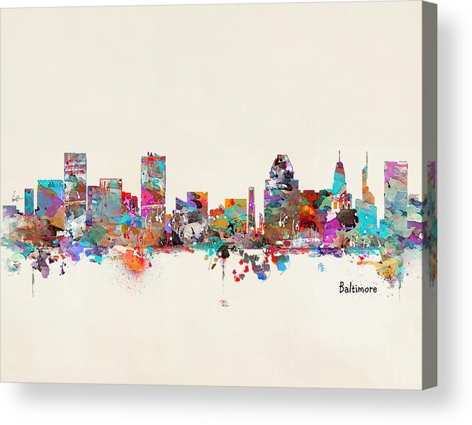 Baltimore Skylines Acrylic Print featuring the painting Baltimore Maryland Skyline by Bri Buckley