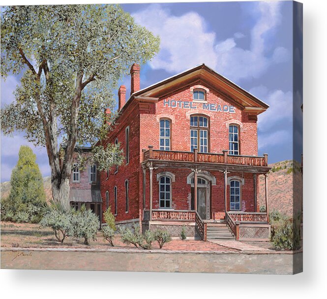 Montana Acrylic Print featuring the painting Bannock-Montana-hotel Meade by Guido Borelli