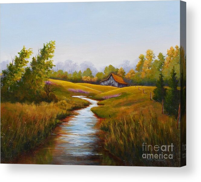 Barn Acrylic Print featuring the painting Barn and Stream by Jerry Walker