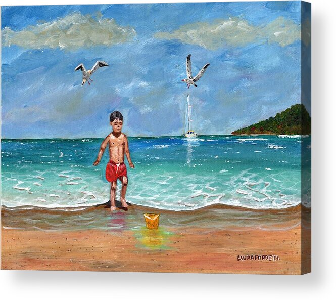 Seascape Acrylic Print featuring the painting Beach Day by Laura Forde