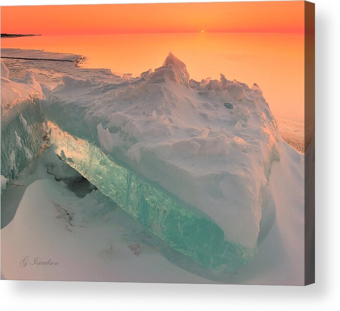 Sunrise-lake Superior-ice Water-beaches-landscapes-bighton Beach-duluth Mn-snow-winter-great Lakes-northshore Acrylic Print featuring the photograph Behemothian by Gregory Israelson