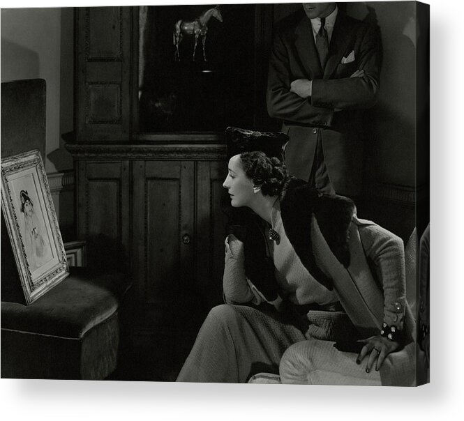 Interior Acrylic Print featuring the photograph Betty Mclauchlen Looking At An Illustration by Edward Steichen