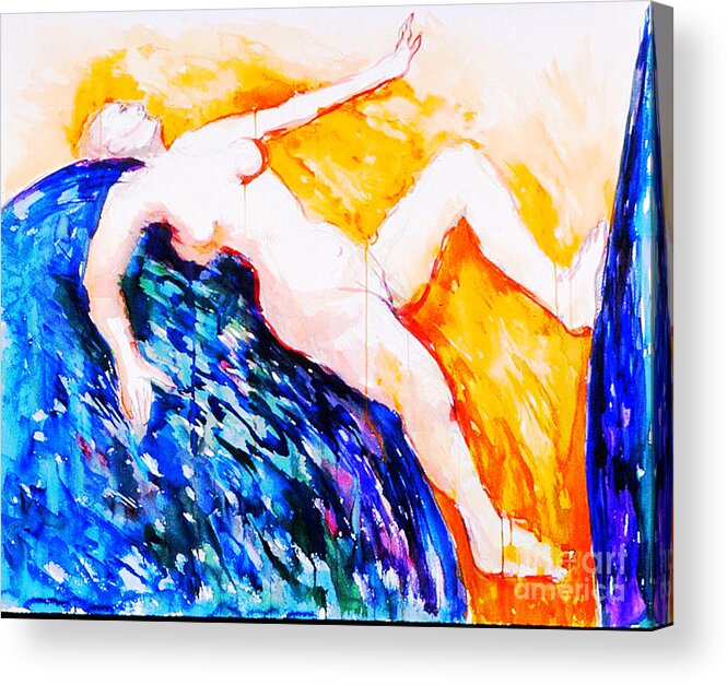 Female Acrylic Print featuring the painting Between a Rock and a Hard Place by Nancy Wait