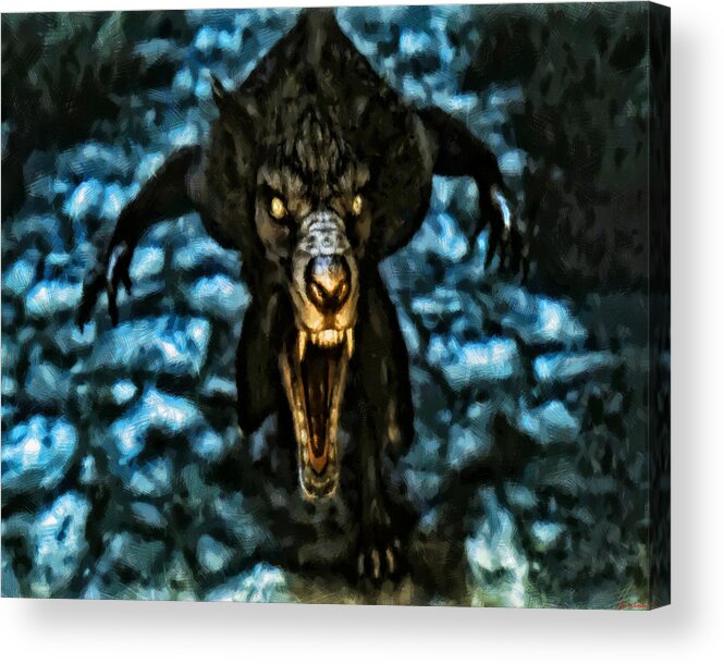 Www.themidnightstreets.net Acrylic Print featuring the digital art Beware of Werewolves by Joe Misrasi