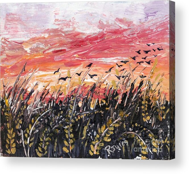 Birds Acrylic Print featuring the painting Birds in Wheatfield by Richard Jules