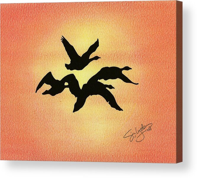 Geese Acrylic Print featuring the drawing Birds of Flight by Troy Levesque