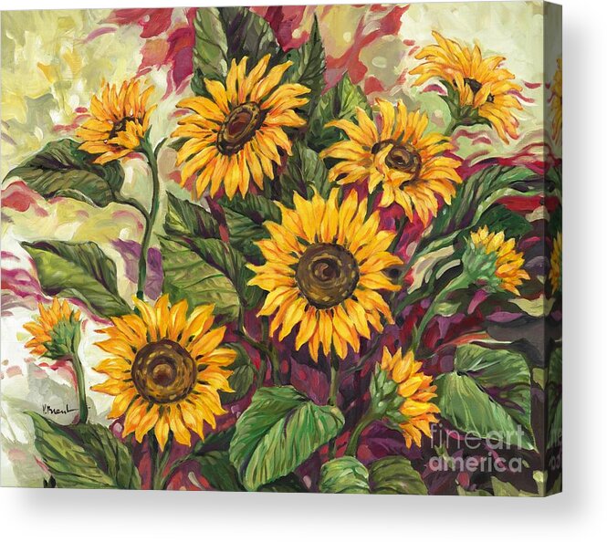Flowers Acrylic Print featuring the painting Blazing Sunflowers by Paul Brent