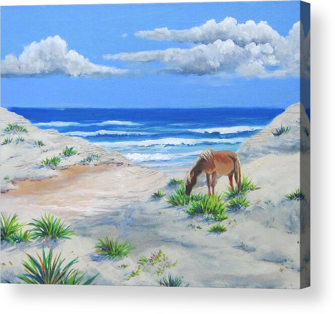 Horse Acrylic Print featuring the painting Blonde On The Beach by Anne Marie Brown