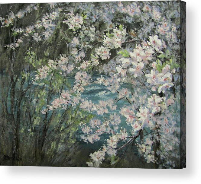 Spring Acrylic Print featuring the painting Blossoming River by Karen Ilari