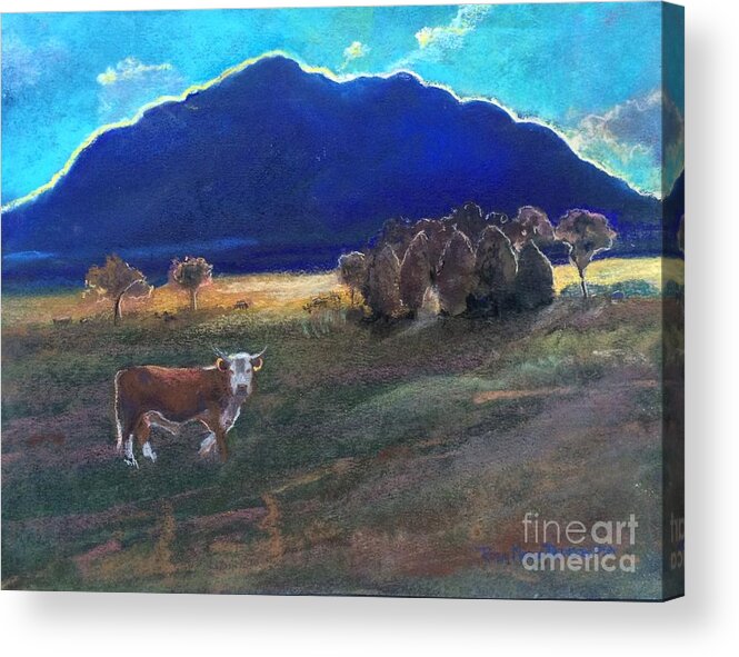 Cow Acrylic Print featuring the pastel Blue by Robin Pedrero