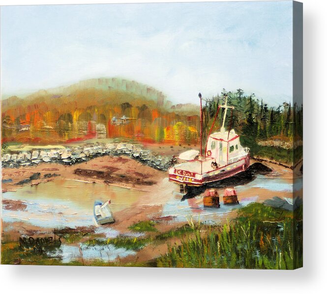 Painting Acrylic Print featuring the painting Boat at Bic Quebec by Michael Daniels