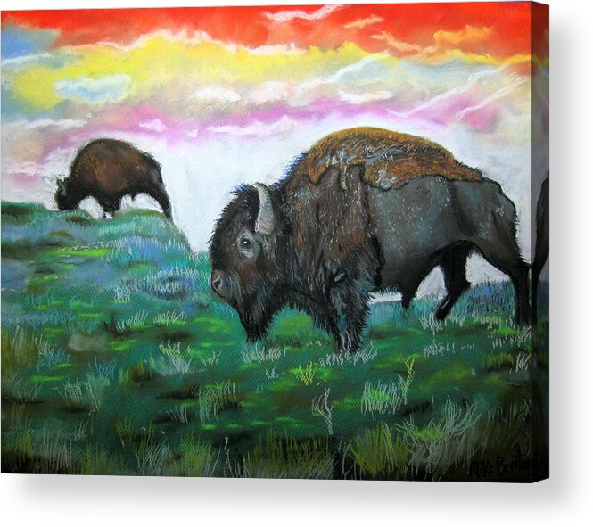 Bison Acrylic Print featuring the pastel Buffalo by Mike Benton