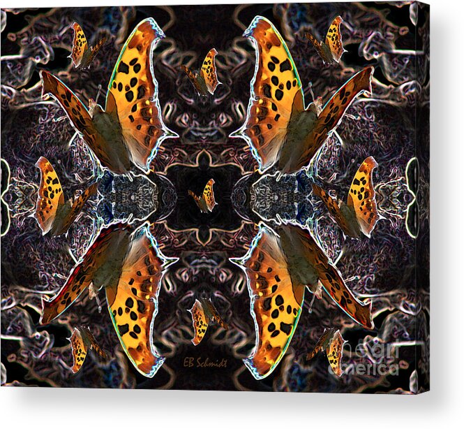 Butterfly Garden Acrylic Print featuring the digital art Butterfly Reflections 05 - Eastern Comma by E B Schmidt