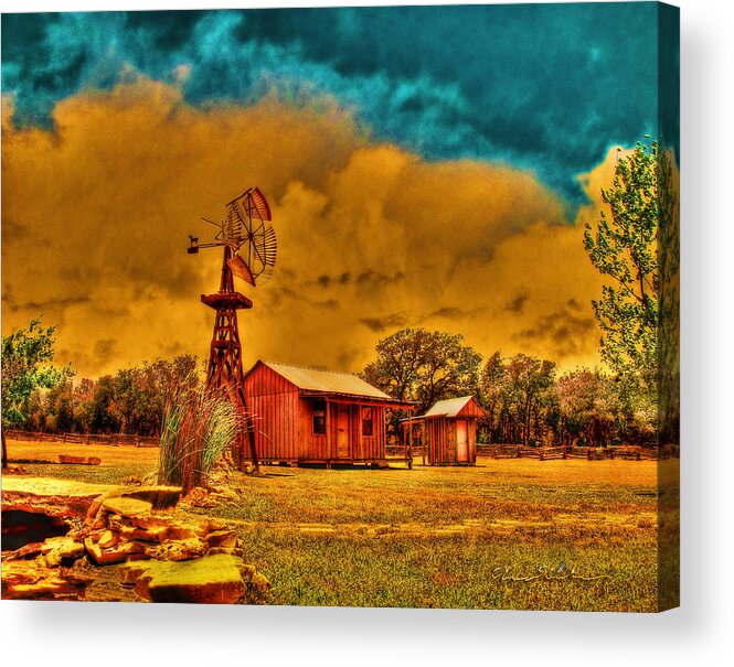 Cabin Acrylic Print featuring the photograph Cabin on a Windy Hilltop by Chas Sinklier