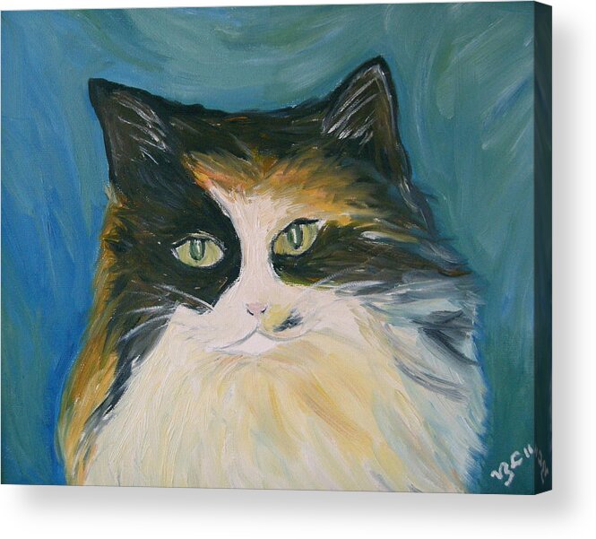 Calico Cat Acrylic Print featuring the painting Cali by Victoria Lakes