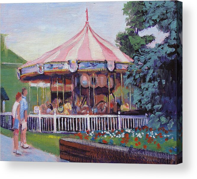 Carousel Acrylic Print featuring the painting Carousel at Put-in-Bay by Judy Fischer Walton