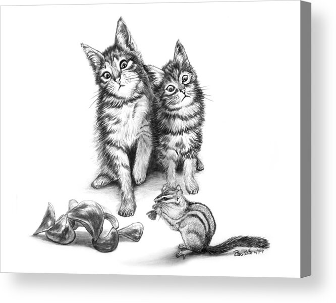 Cat Chips Acrylic Print featuring the drawing Cat Chips by Peter Piatt