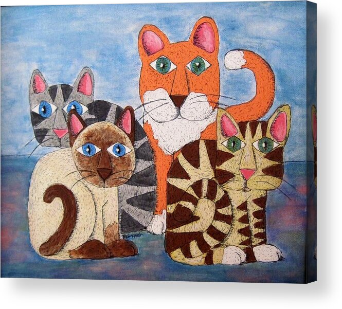 Cats Acrylic Print featuring the painting Cats by Megan Walsh