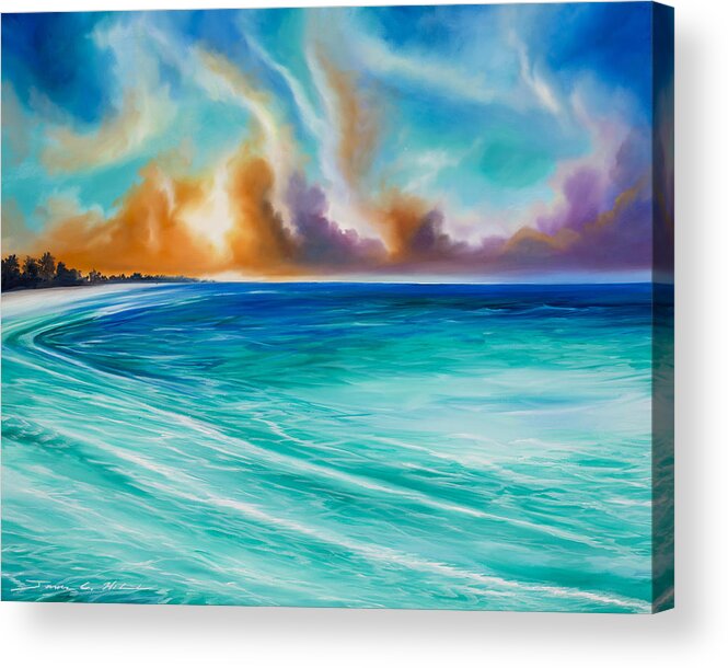 Sunrise Acrylic Print featuring the painting Cazumel by James Hill