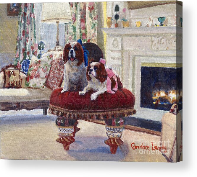 King Charles Spaniels Acrylic Print featuring the painting Charlie and Lizzie by Candace Lovely