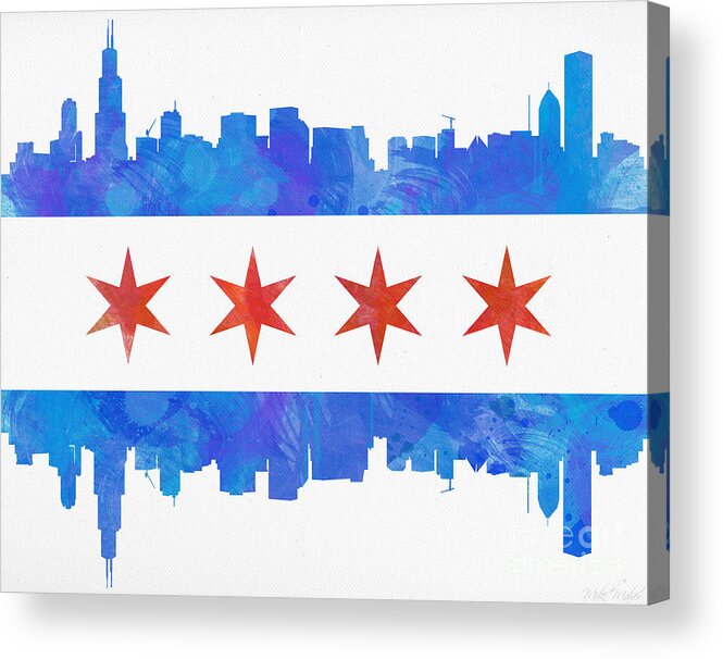 Chicago Acrylic Print featuring the painting Chicago Flag Watercolor by Mike Maher