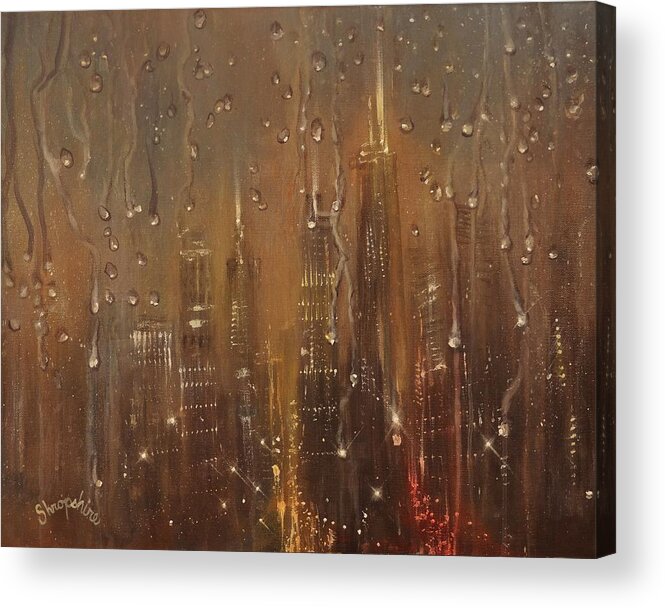  Chicago Acrylic Print featuring the painting Chicago Raindrops on Glass by Tom Shropshire