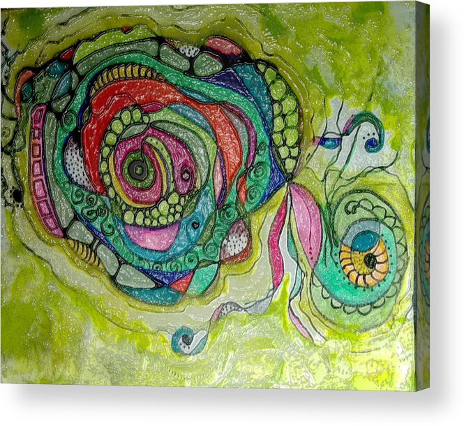 Original Acrylic/encaustic Paimting On Canvas Acrylic Print featuring the mixed media Circles by Ruth Dailey