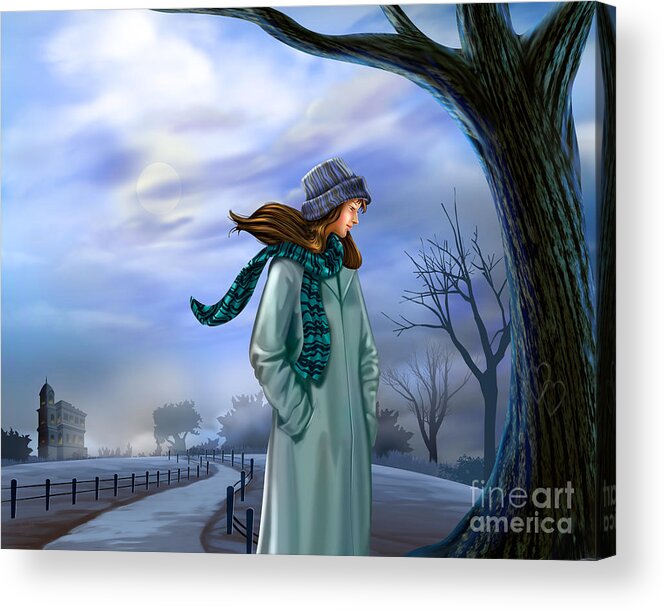 Winter Acrylic Print featuring the digital art Cold Winter Warm Thoughts by Peter Awax