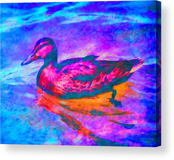 Duck Acrylic Print featuring the digital art Colorful Duck Art by Priya Ghose by Priya Ghose