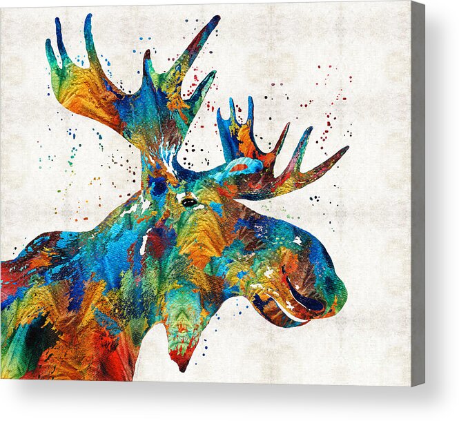 Moose Acrylic Print featuring the painting Colorful Moose Art - Confetti - By Sharon Cummings by Sharon Cummings