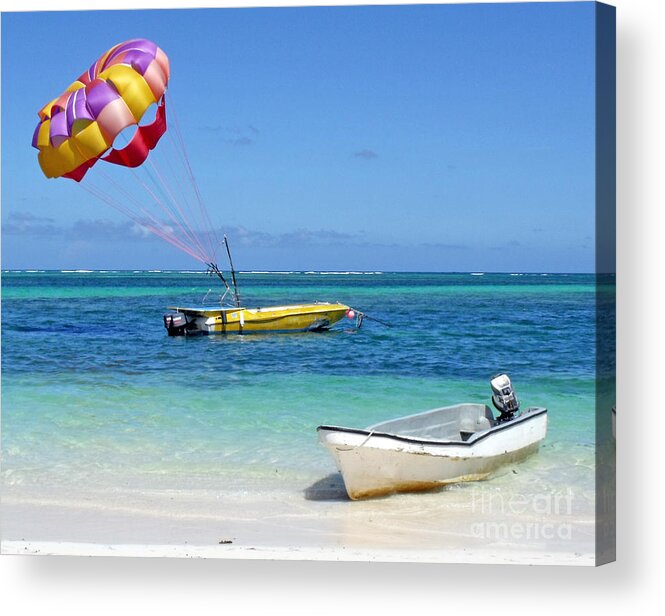 Colorful Parachute Acrylic Print featuring the photograph Colorful Parachute - Waiting to Parasail by Val Miller