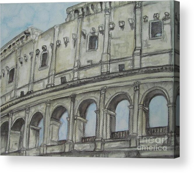 Watercolour Paintings Acrylic Print featuring the painting Colosseum Rome Italy by Malinda Prud'homme