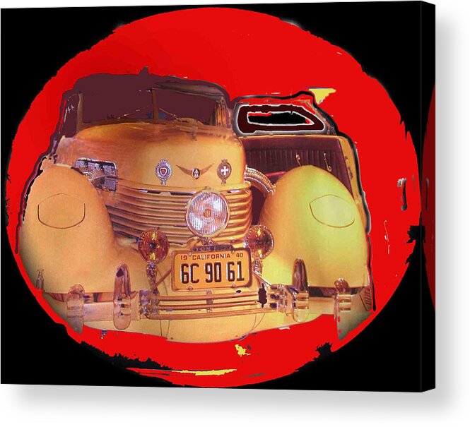 Completely Restored Tom Mix Death Car 1937 812 Cord Supercharged Phaeton Duesenberg Color Added Vignetted Acrylic Print featuring the photograph Completely restored Tom Mix death car 1937 812 Cord Supercharged Phaeton by David Lee Guss