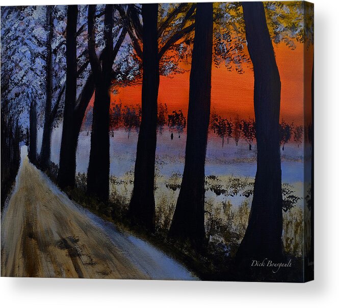 Orange Acrylic Print featuring the painting Conrad Road Sunrise by Dick Bourgault