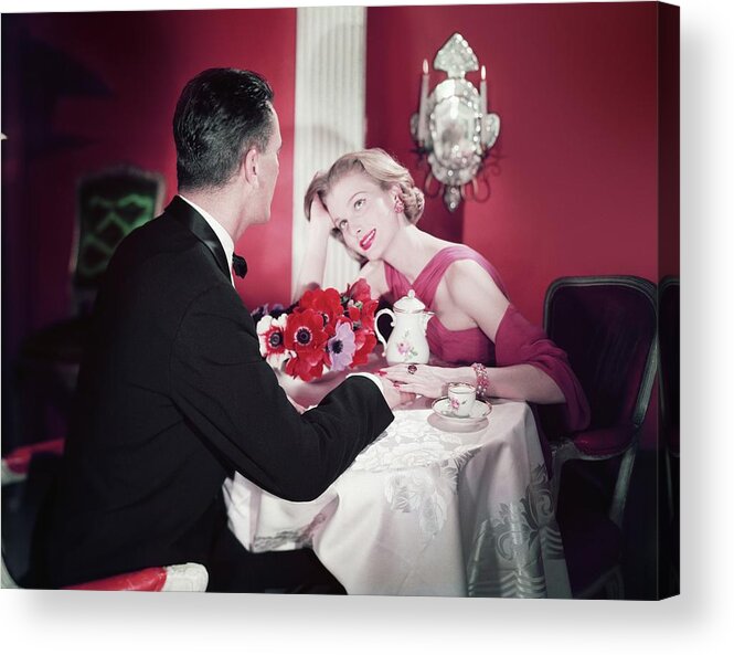 Indoors Acrylic Print featuring the photograph Couple Having Tea by Horst P. Horst