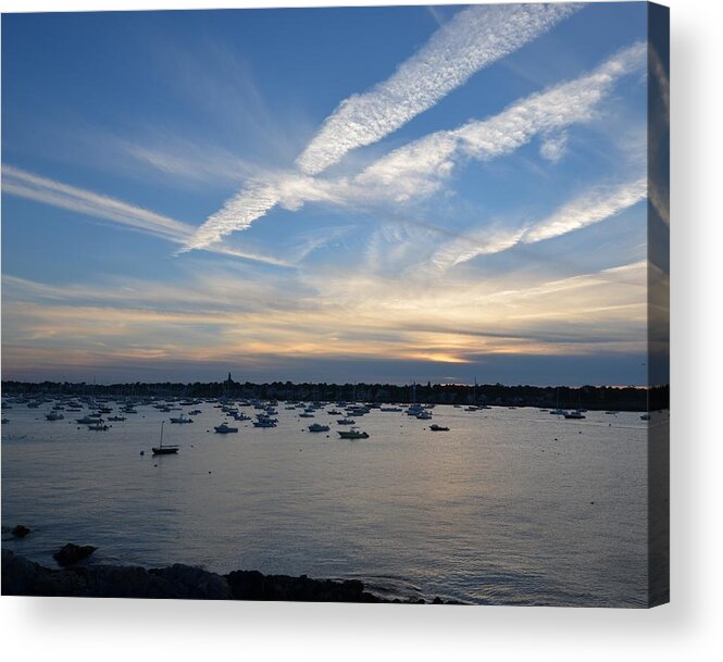 Marblehead Acrylic Print featuring the photograph Criss Crossed sky over Marblehead Harbor by Toby McGuire