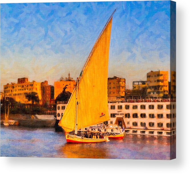 Nile Cruise Acrylic Print featuring the photograph Cruising the Nile at Sunset in Aswan Egypt by Mark Tisdale