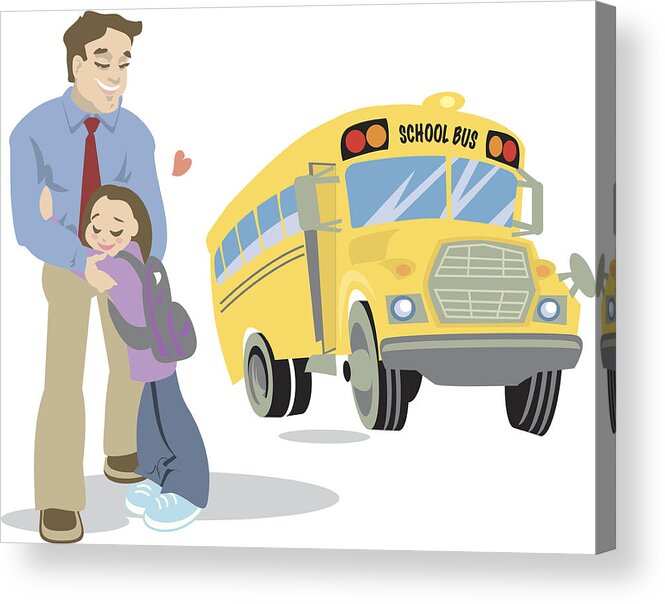 Education Acrylic Print featuring the drawing Dad And Child Waiting For The Schoolbus by Imagezoo