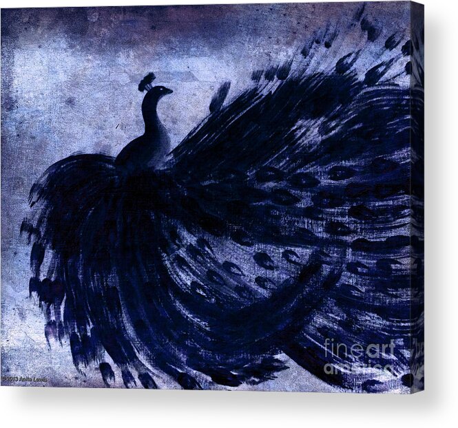 Art Nouveau Acrylic Print featuring the painting DANCING PEACOCK navy by Anita Lewis