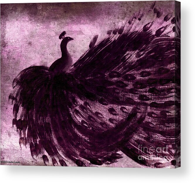Beauty Acrylic Print featuring the painting DANCING PEACOCK plum by Anita Lewis