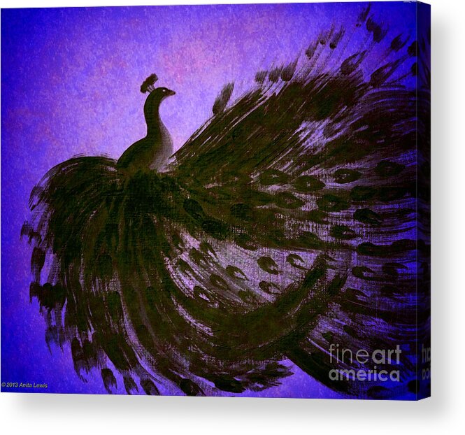 Color Acrylic Print featuring the digital art DANCING PEACOCK vivid blue by Anita Lewis