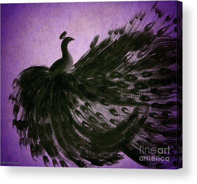 Dancing Peacock Vivid Purple Acrylic Print featuring the digital art DANCING PEACOCK vivid purple by Anita Lewis