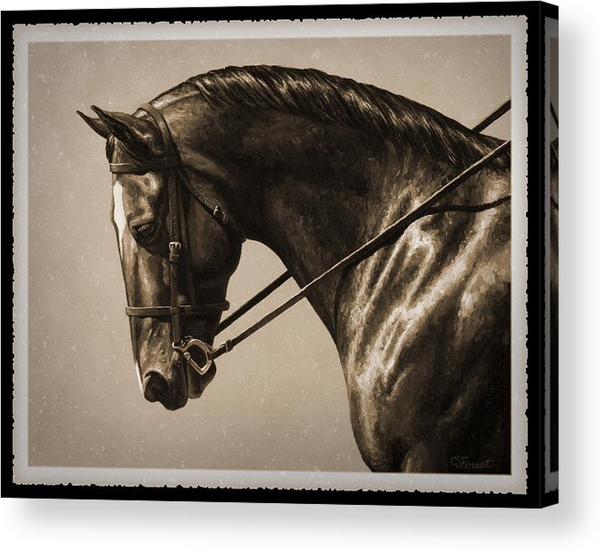 Horse Acrylic Print featuring the painting Dark Dressage Horse Old Photo FX by Crista Forest