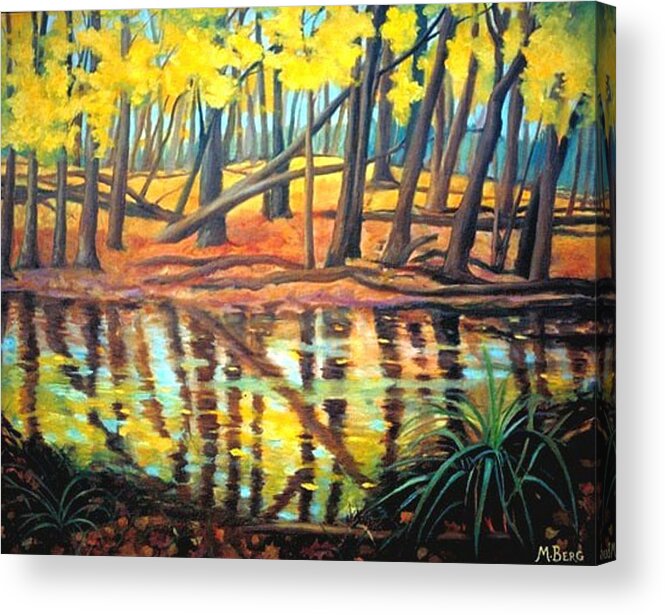 Landscape Acrylic Print featuring the painting Des Plaines Autumn by Marian Berg