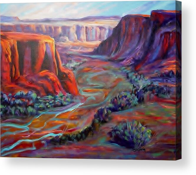 Canyon Acrylic Print featuring the painting Desert Canyon by Sherry Strong