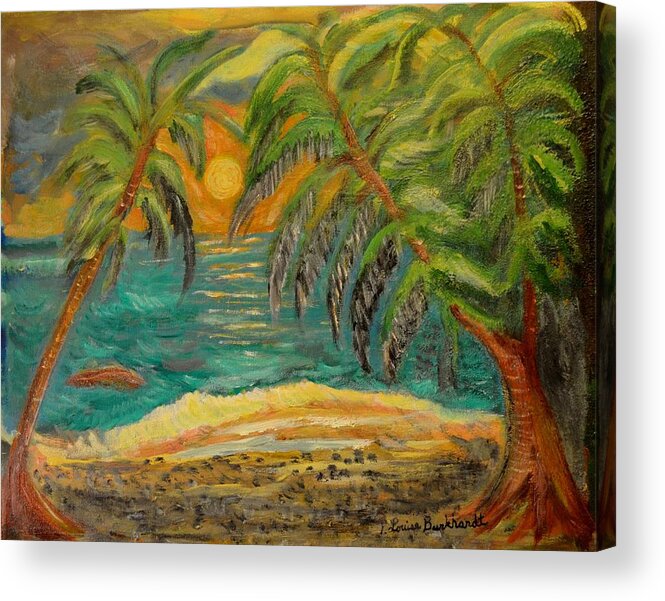 Tropical Acrylic Print featuring the painting Deserted tropical sunset by Louise Burkhardt